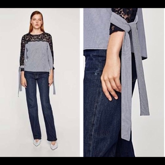 5/$20 Zara striped top with lace, size Small - Picture 4 of 8